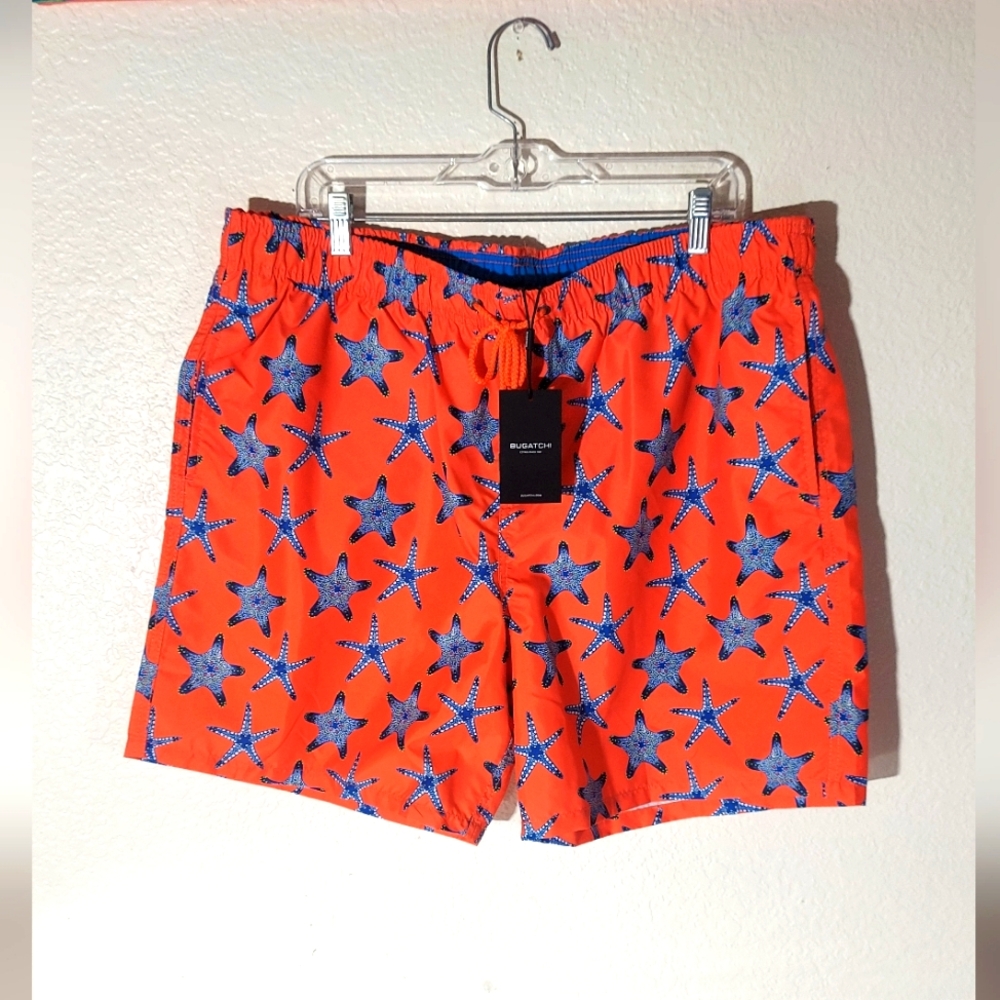 BUGATCHI Starfish Orange & Blue Print Outdoor Swim Trunks Men's Size XXL NWT